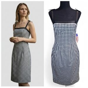 Kathlin Argiro Atelier Gingham Bow Strap Midi Dress 4 Black White Check Vintage